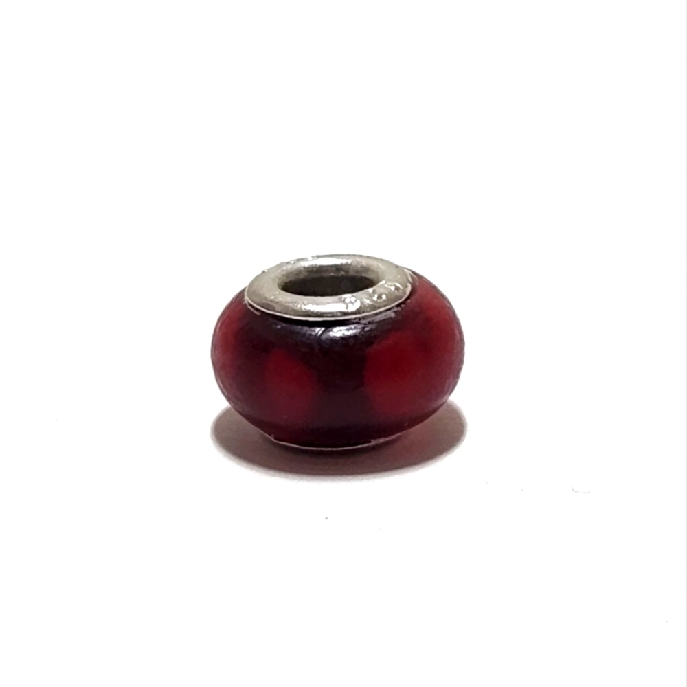 Pandora Style Murano Glass Bead Spacer 925 Sterling Silver Burgundy Polka Dots - Picture 6 of 11